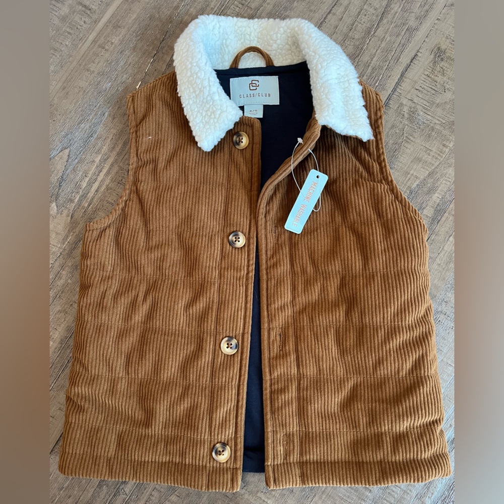 Boys 4/5 Class Club Tan Corduroy Vest with Sherpa Collar